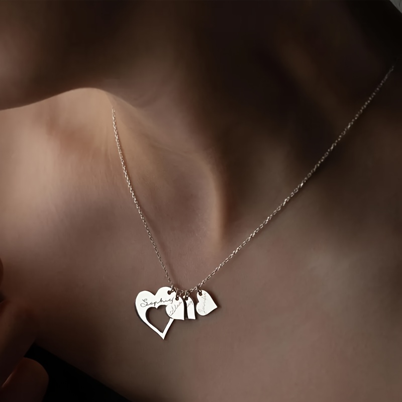 Personalized 4pcs English Names Heart Pendant Necklace, 18K Gold Plated